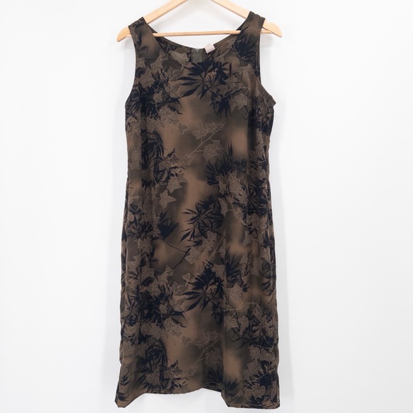 Dresses & Skirts - VTG 90s Brown Black Leaf Shift Dress L Gorp Grunge Whimsigoth Camo Nature Earthy